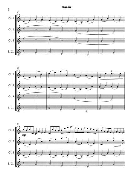 Pachelbel's Canon in D, for Clarinet Quartet or Clarinet Choir