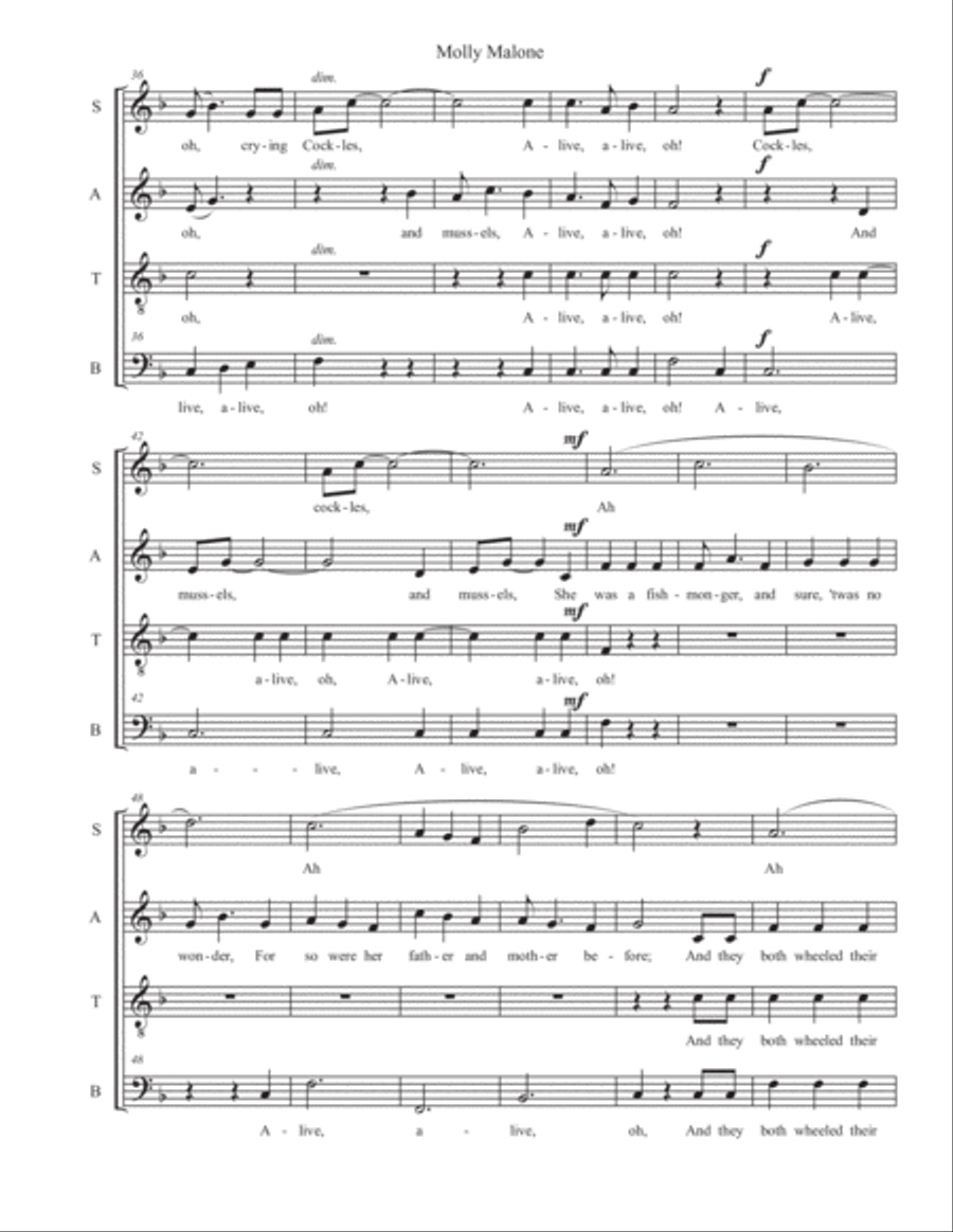 Molly Malone (SATB, a cappella) arranged by Sarah Jaysmith (Traditional Irish folk song) 4-Part scores gallery preview page 3