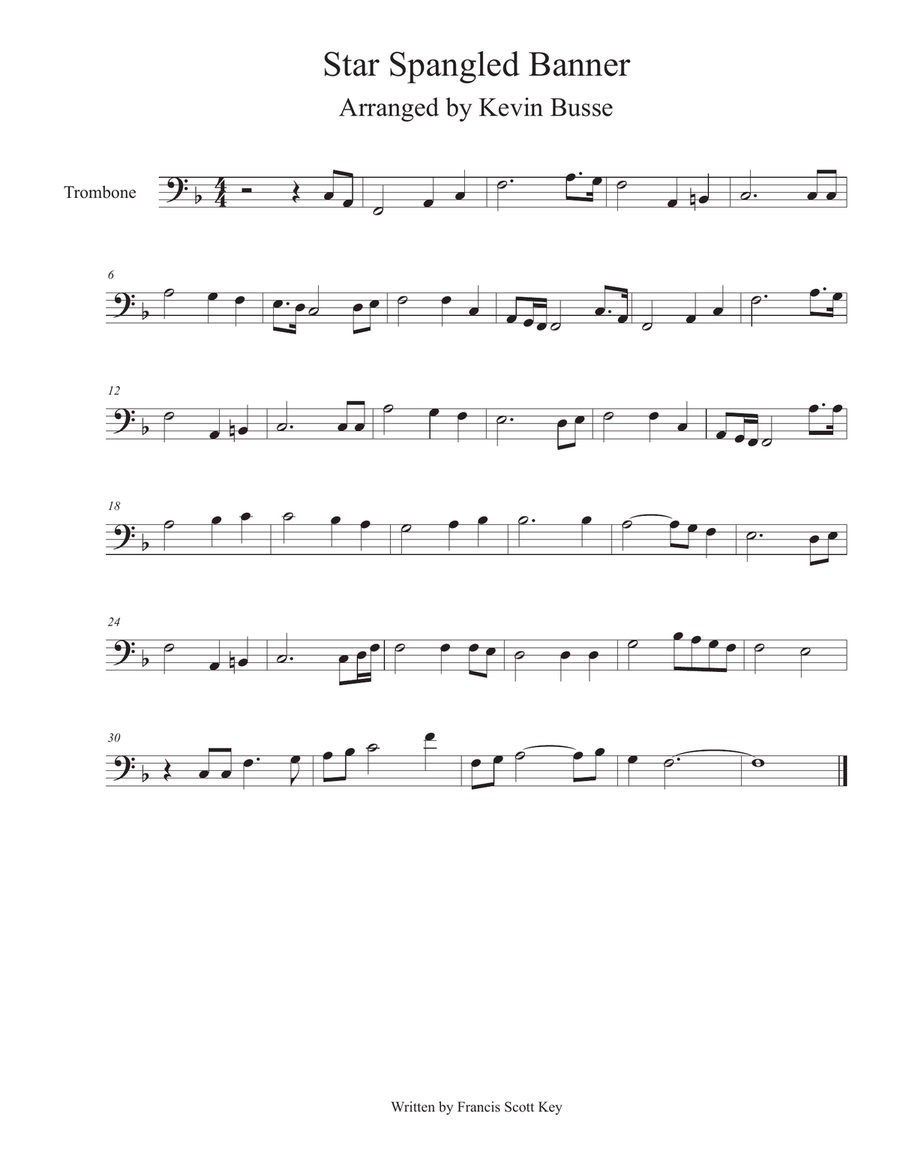 Star Spangled Banner - (Whitney Houston Version) - Trombone Trombone Solo scores gallery preview page 1