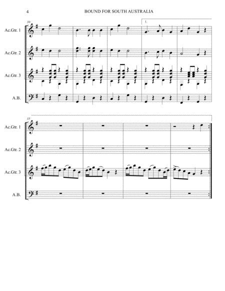 BOUND FOR SOUTH AUSTRALIA - Guitar Ensemble (Score & Parts) image number null