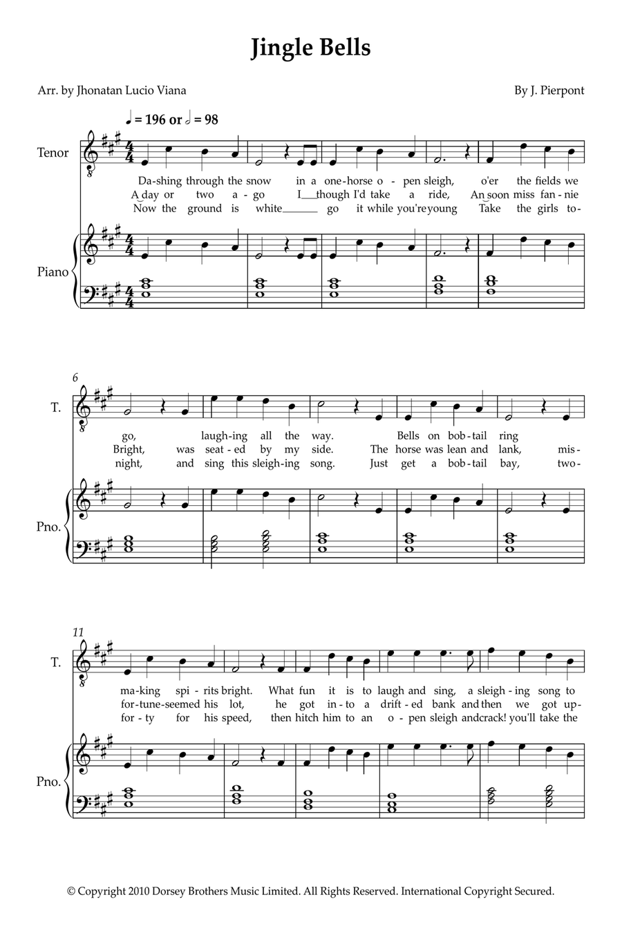 Jingle Bells Jingle Bells Tenor Voice scores gallery preview page 1