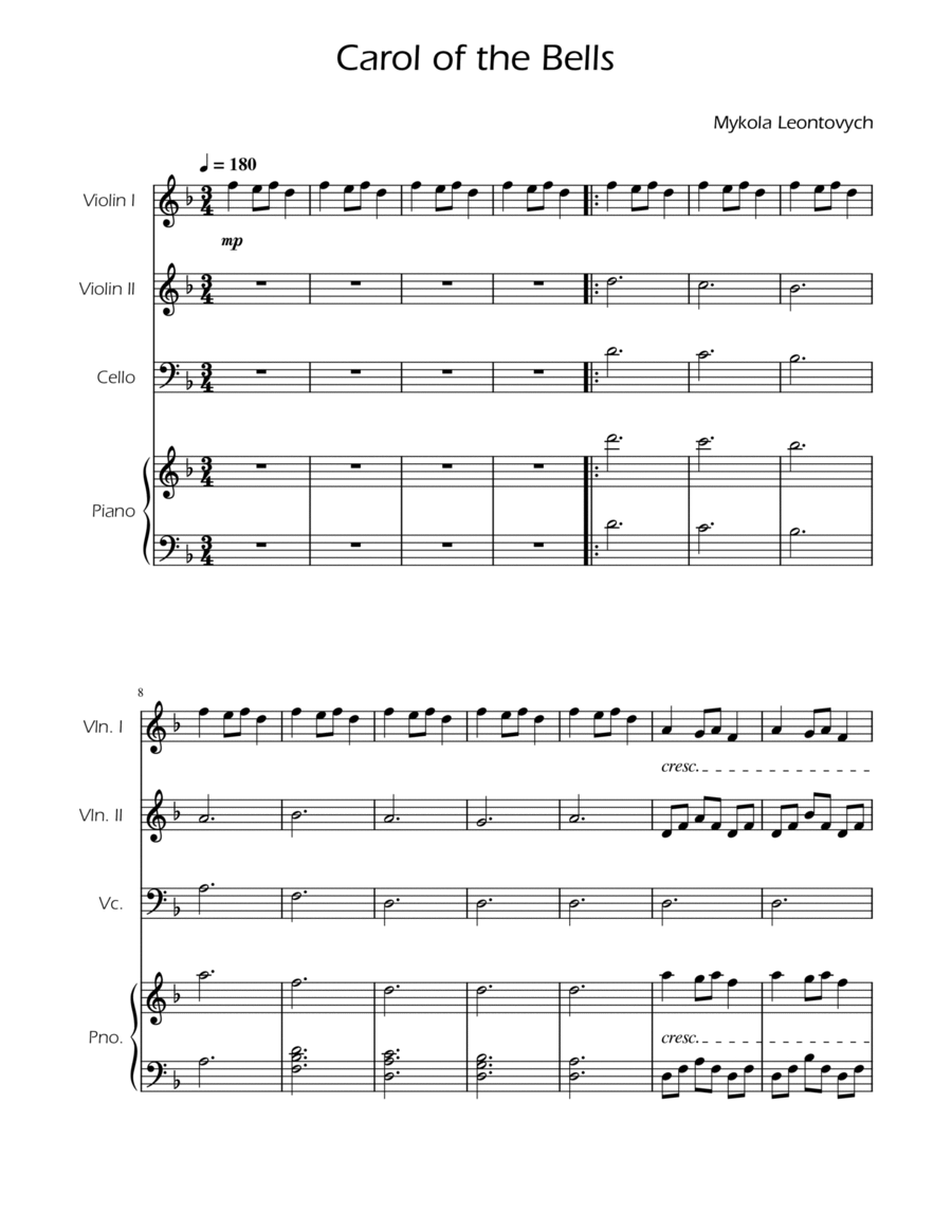 Carol of the Bells - String Trio w/ Piano String Trio scores gallery preview page 1