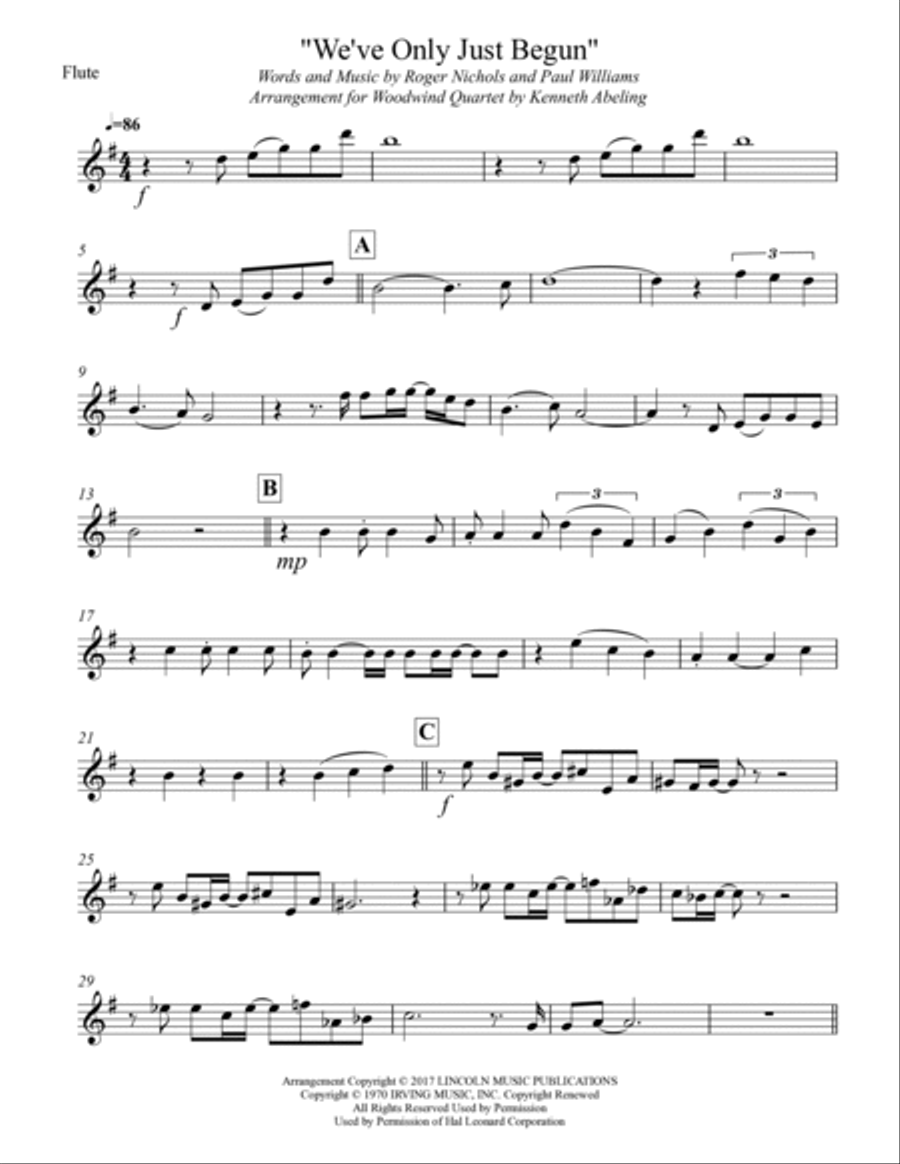 We've Only Just Begun Woodwind Quartet scores gallery preview page 5