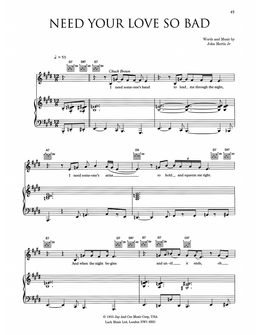 Need Your Love So Bad Piano, Vocal, Guitar scores gallery preview page 1