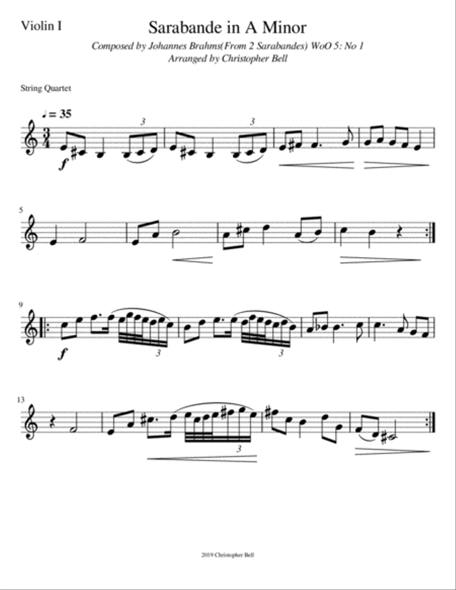 2 Sarabandes - Johannes Brahms - String Quartet String Quartet scores gallery preview page 3