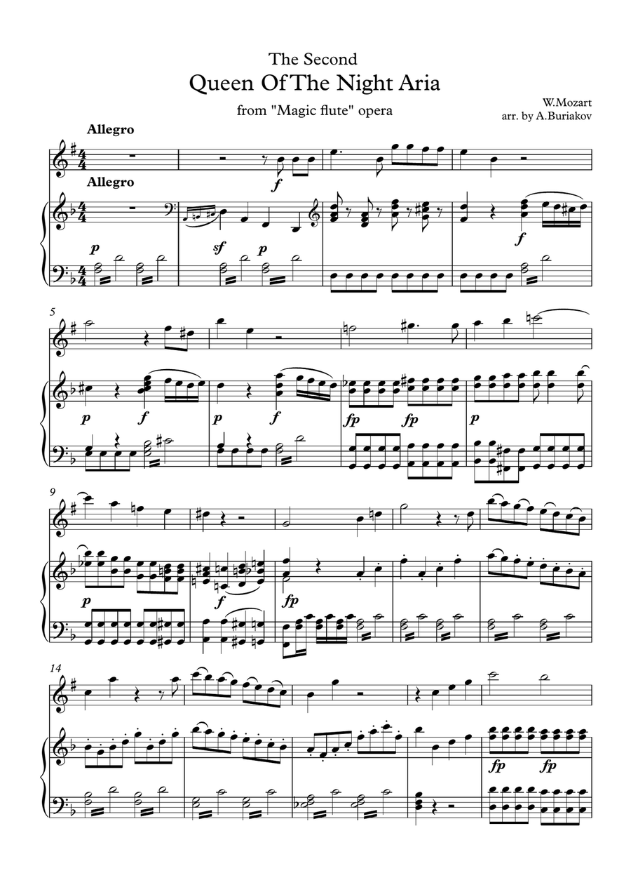 The Second Queen Of The Night Aria (clarinet or soprano saxophone, original pitch) Small Ensemble scores gallery preview page 4