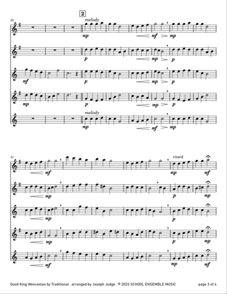 Good King Wenceslas for Saxophone Quartet in Schools Saxophone Quartet scores gallery preview page 3