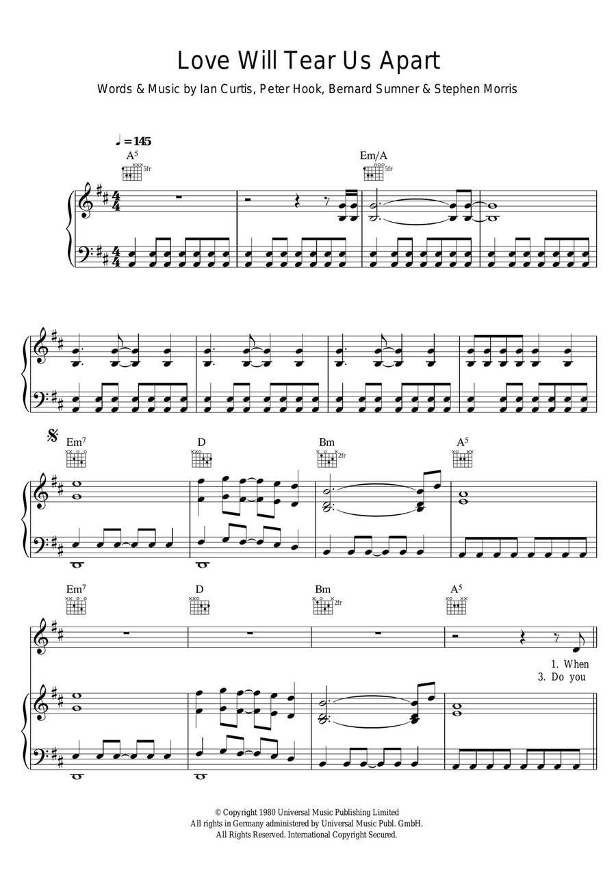 Love Will Tear Us Apart Piano, Vocal, Guitar scores gallery preview page 1