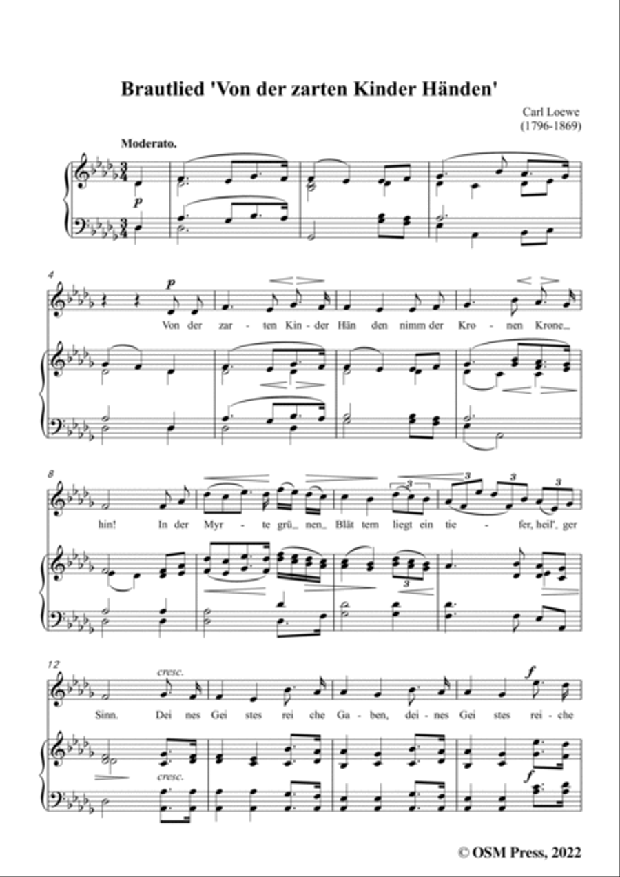 Loewe-Brautlied Von der zarten Kinder Handen,in D flat Major,for Voice and Piano Voice Solo scores gallery preview page 3
