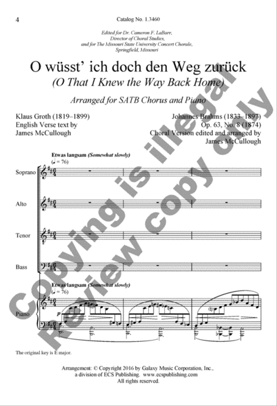 O wüsst’ ich doch den Weg zurück (O That I Knew the Way Back Home) 4-Part scores gallery preview page 15