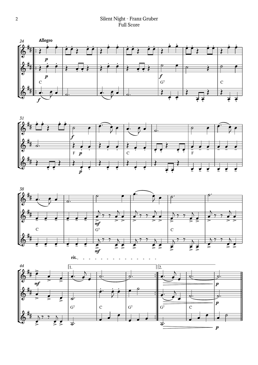 Silent Night for Trumpet Trio Trumpet Trio scores gallery preview page 2