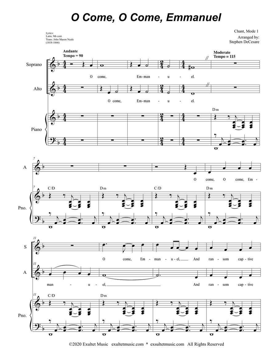 O Come, O Come, Emmanuel (Duet for Soprano and Alto Solo) Alto Voice scores gallery preview page 1