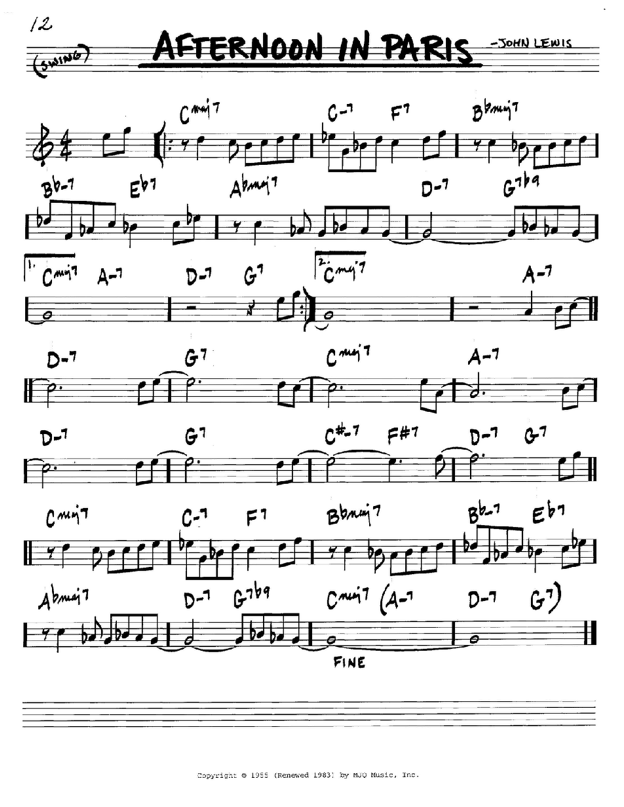 Afternoon In Paris C Instrument scores gallery preview page 1