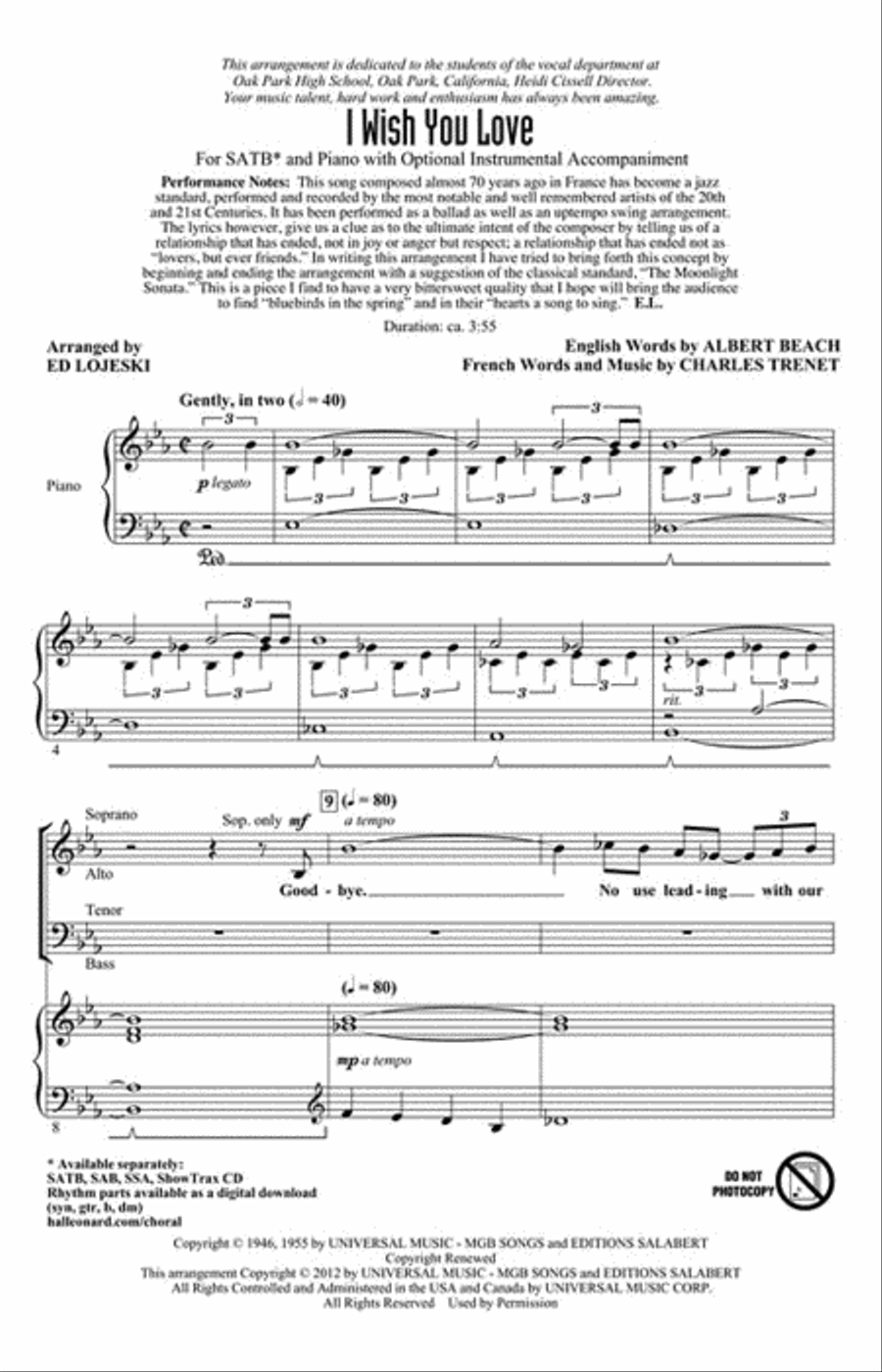 I Wish You Love 4-Part scores gallery preview page 2