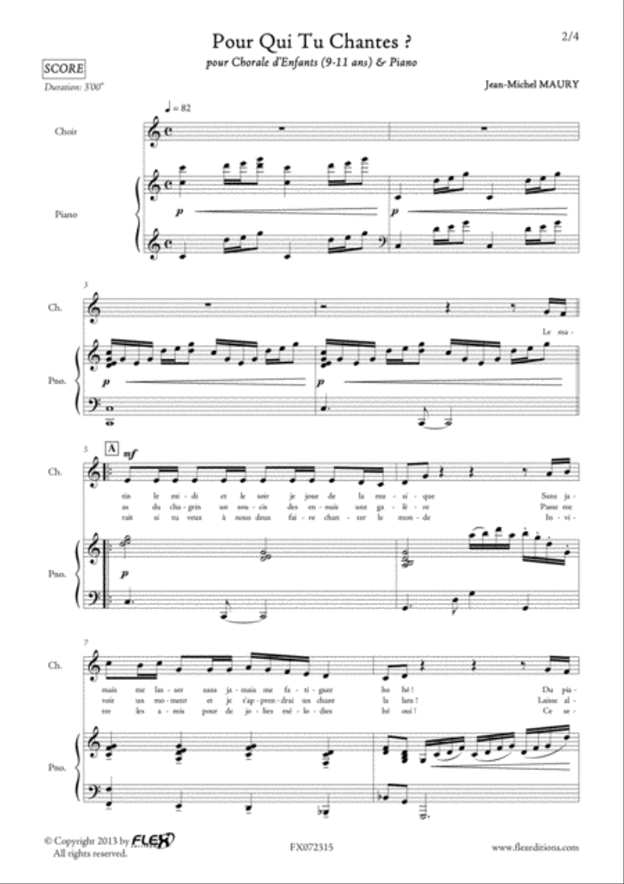 Pour Qui tu Chantes? Pour Qui tu Chantes? Children's Choir scores gallery preview page 3