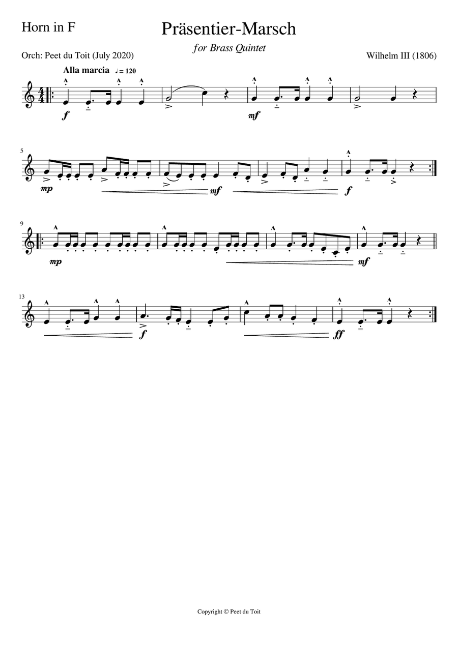 Präsentier-Marsch / Prussian Inspection March - WIllhelm III (Brass Quintet) Brass Quintet scores gallery preview page 5