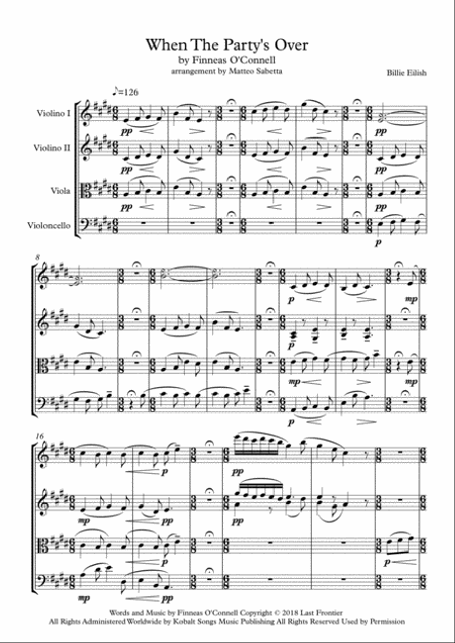 When The Party's Over String Quartet scores gallery preview page 2