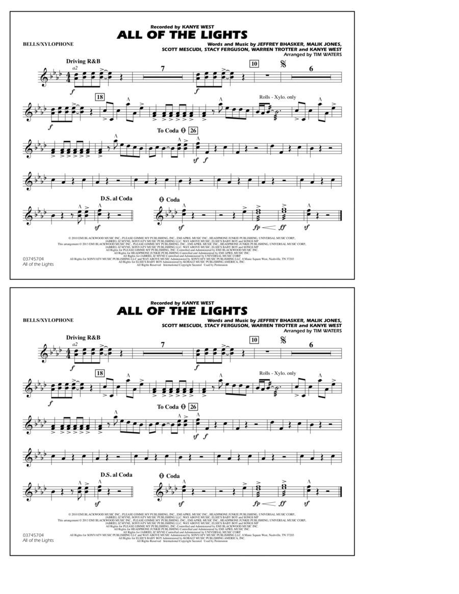 All Of The Lights - Bells/Xylophone Marching Band scores gallery preview page 1