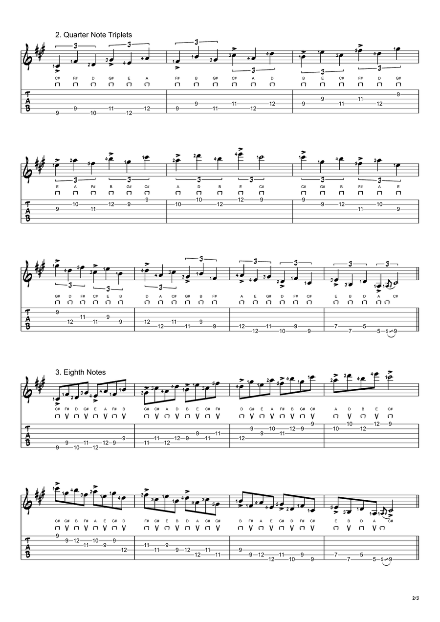 C# Phrygian Mode Exercises - Ascending and Descending in 4ths Acoustic Guitar scores gallery preview page 2