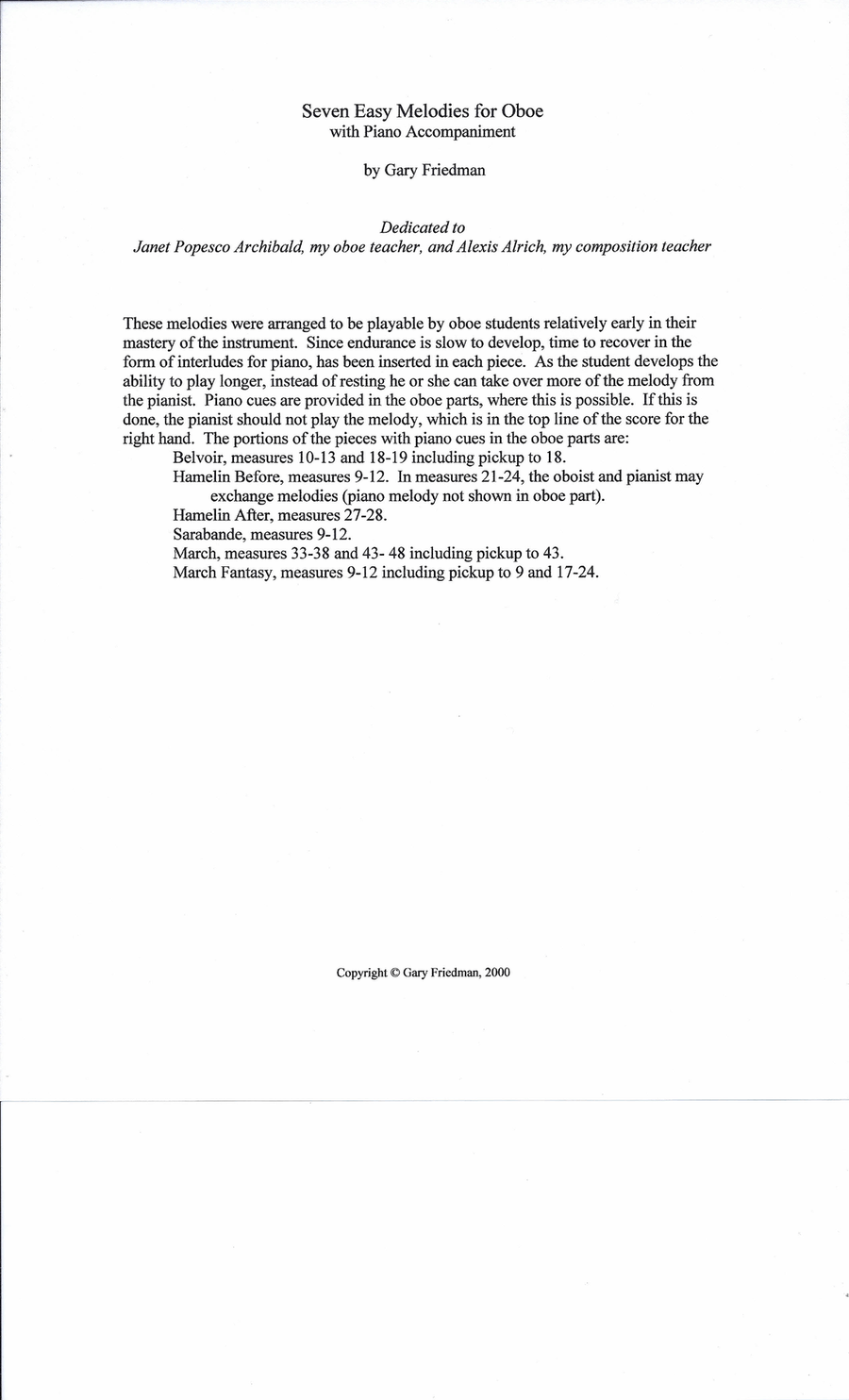 Seven Easy Melodies for Oboe with Piano Accompaniment Woodwind Duet scores gallery preview page 2