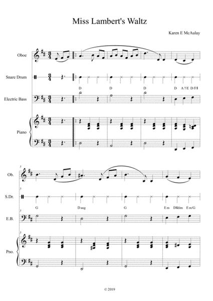 Miss Lambert's Waltz - oboe and piano, optional side drum, bass & guitar image number null