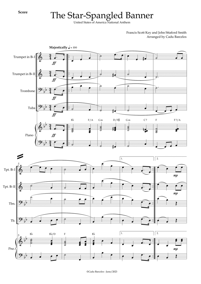 The Star-Spangled Banner - EUA Hymn (Brass Quartet) Piano and chords image number null