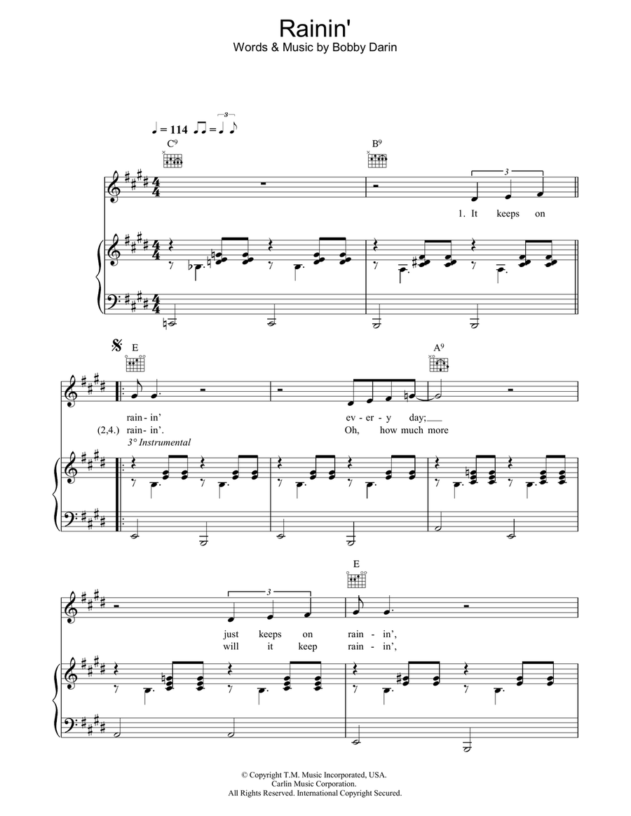 Rainin' Rainin' Piano, Vocal, Guitar scores gallery preview page 1
