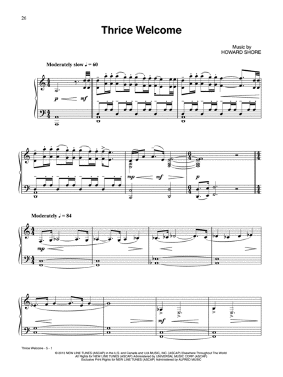 Thrice Welcome (from The Hobbit: The Desolation of Smaug) Piano Solo scores gallery preview page 1