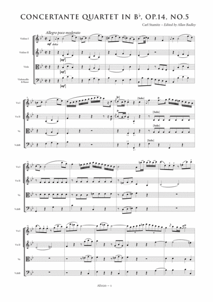 Concertante Quartet in B flat major, Op. 14, No. 5 - Score Only