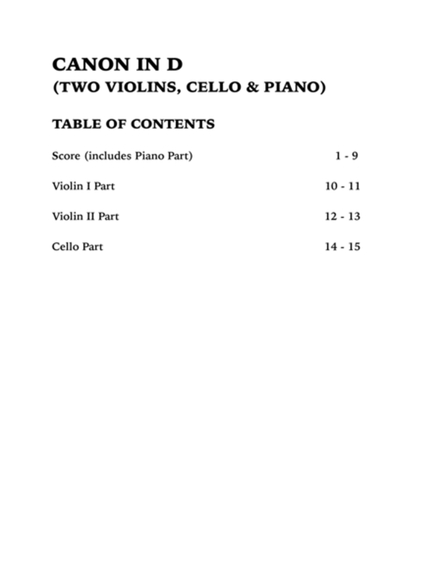 Canon in D (Piano Quartet): Two Violins, Cello and Piano image number null