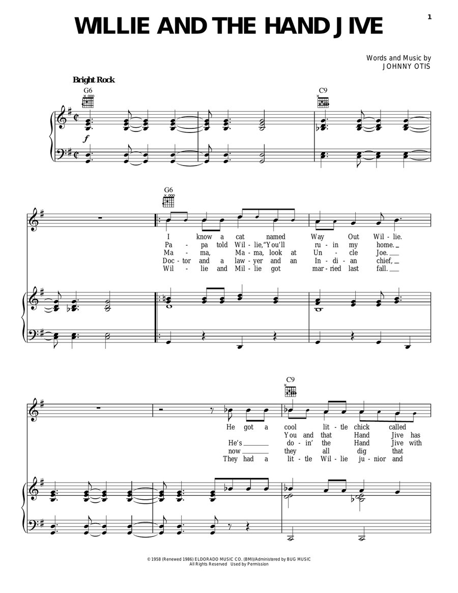 Willie And The Hand Jive Willie And The Hand Jive Piano, Vocal, Guitar scores gallery preview page 1