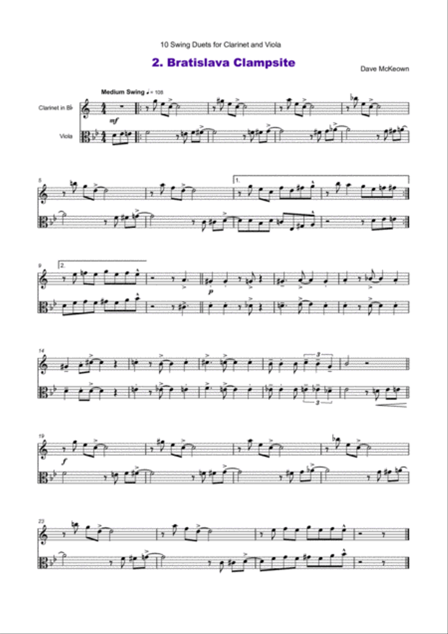 10 Swing Duets for Clarinet and Viola Clarinet scores gallery preview page 3