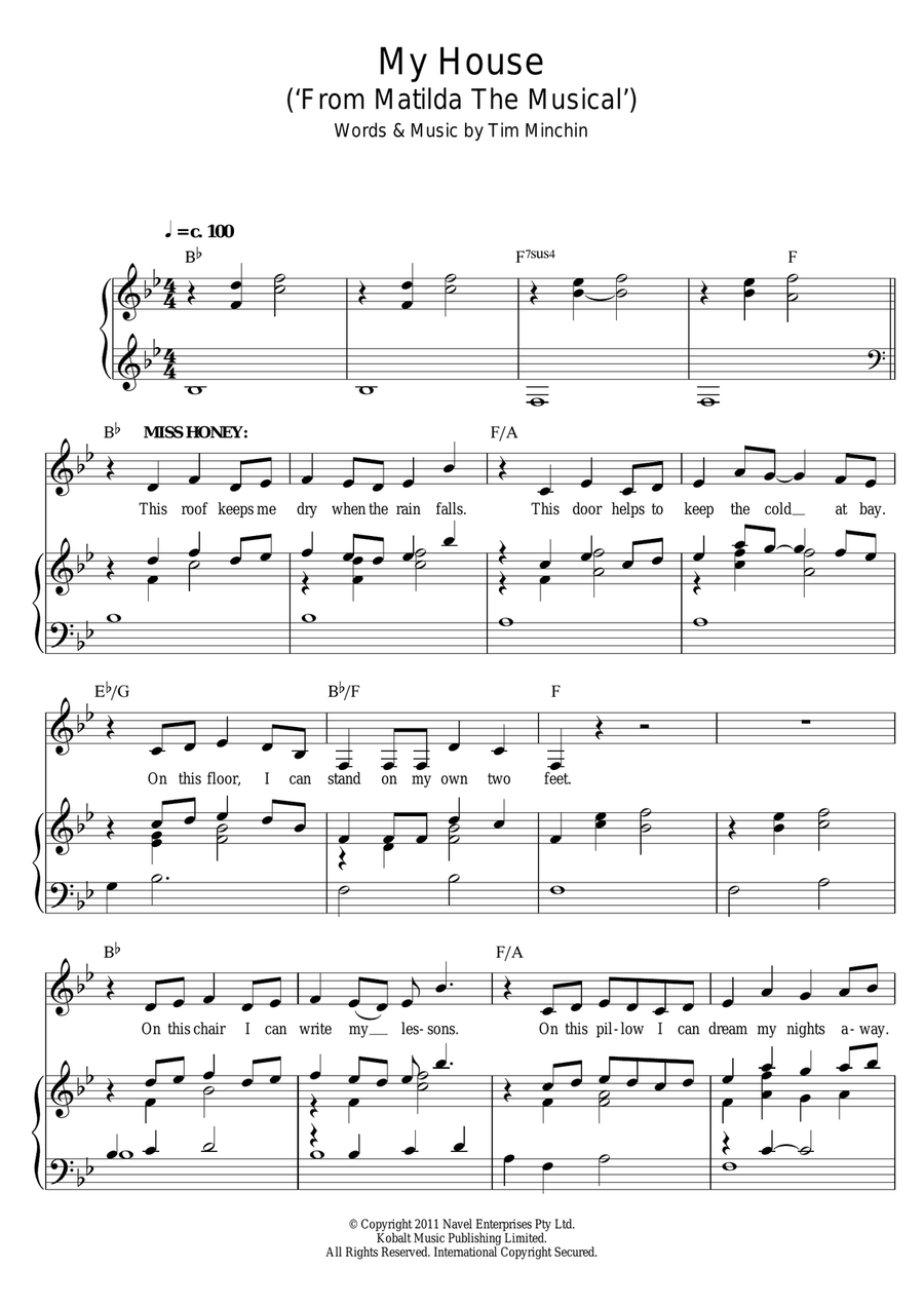 My House (from Matilda The Musical) Piano, Vocal scores gallery preview page 1