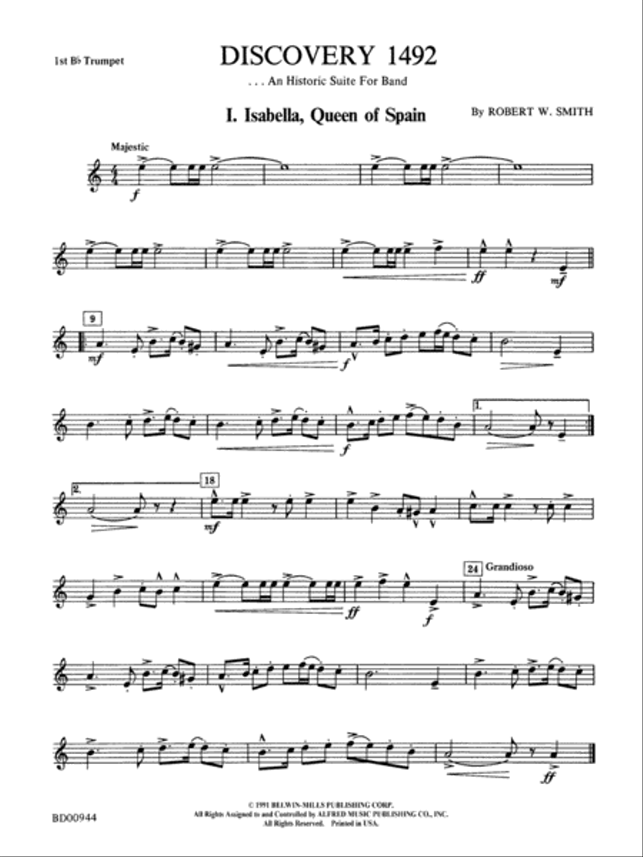 Discovery 1492: 1st B-flat Trumpet Concert Band scores gallery preview page 1