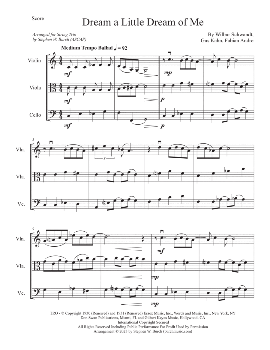 Dream A Little Dream Of Me String Trio scores gallery preview page 1