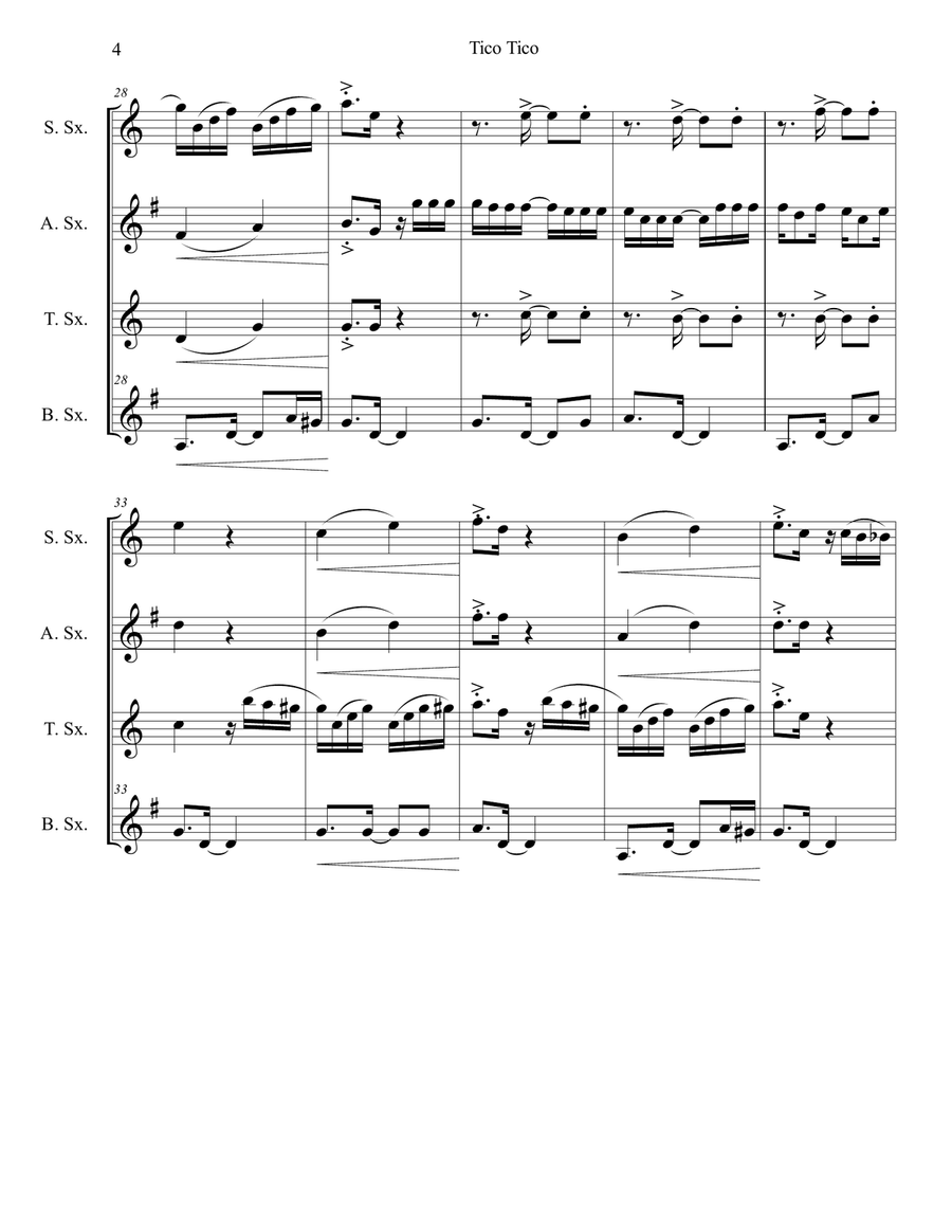 TICO TICO - Sax Quartet Saxophone Quartet scores gallery preview page 4