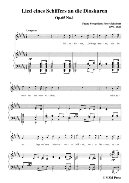 Schubert-Lied eines Schiffers an die Dioskuren,in B Major,Op.65 No.1,for Voice and Piano image number null