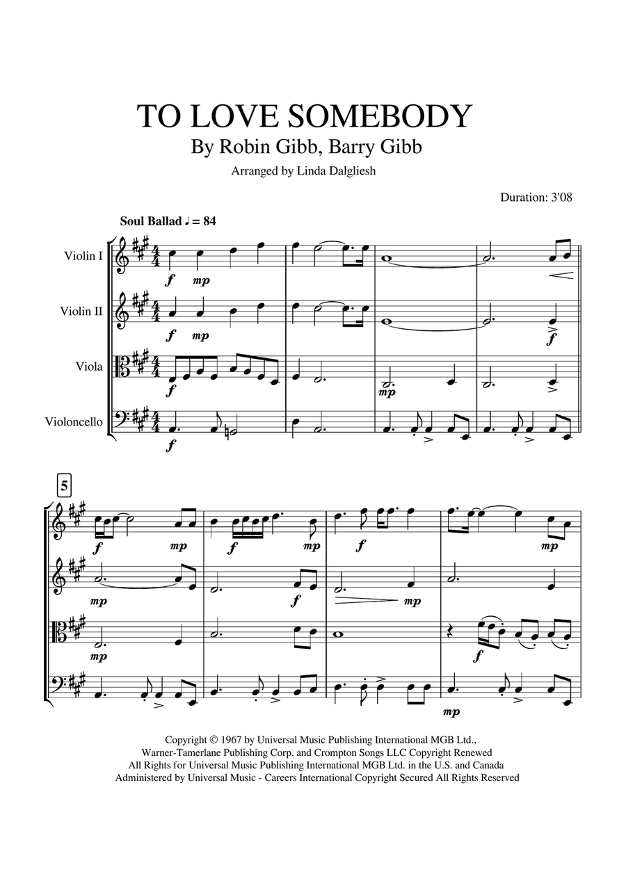 To Love Somebody String Quartet scores gallery preview page 1