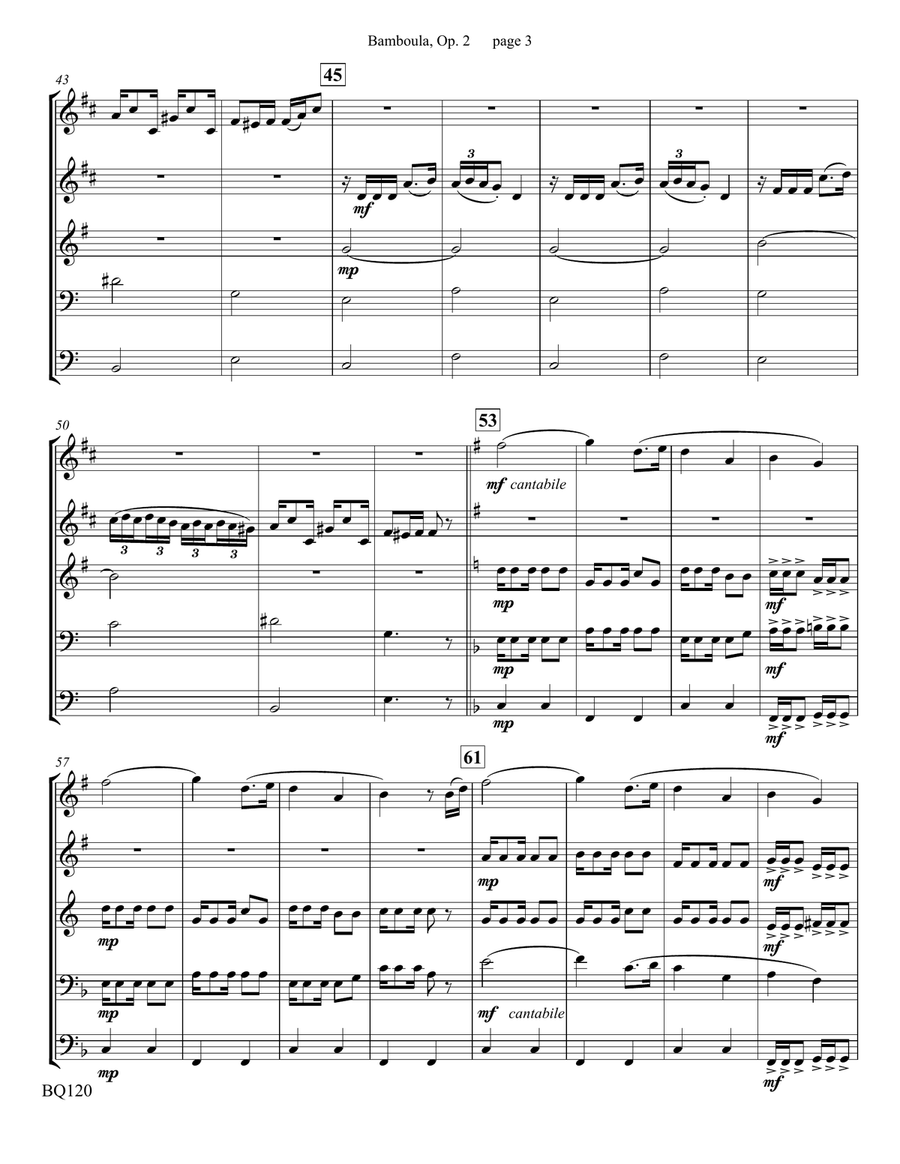 Bamboula, Opus 2 for Brass Quintet Brass Quintet scores gallery preview page 4