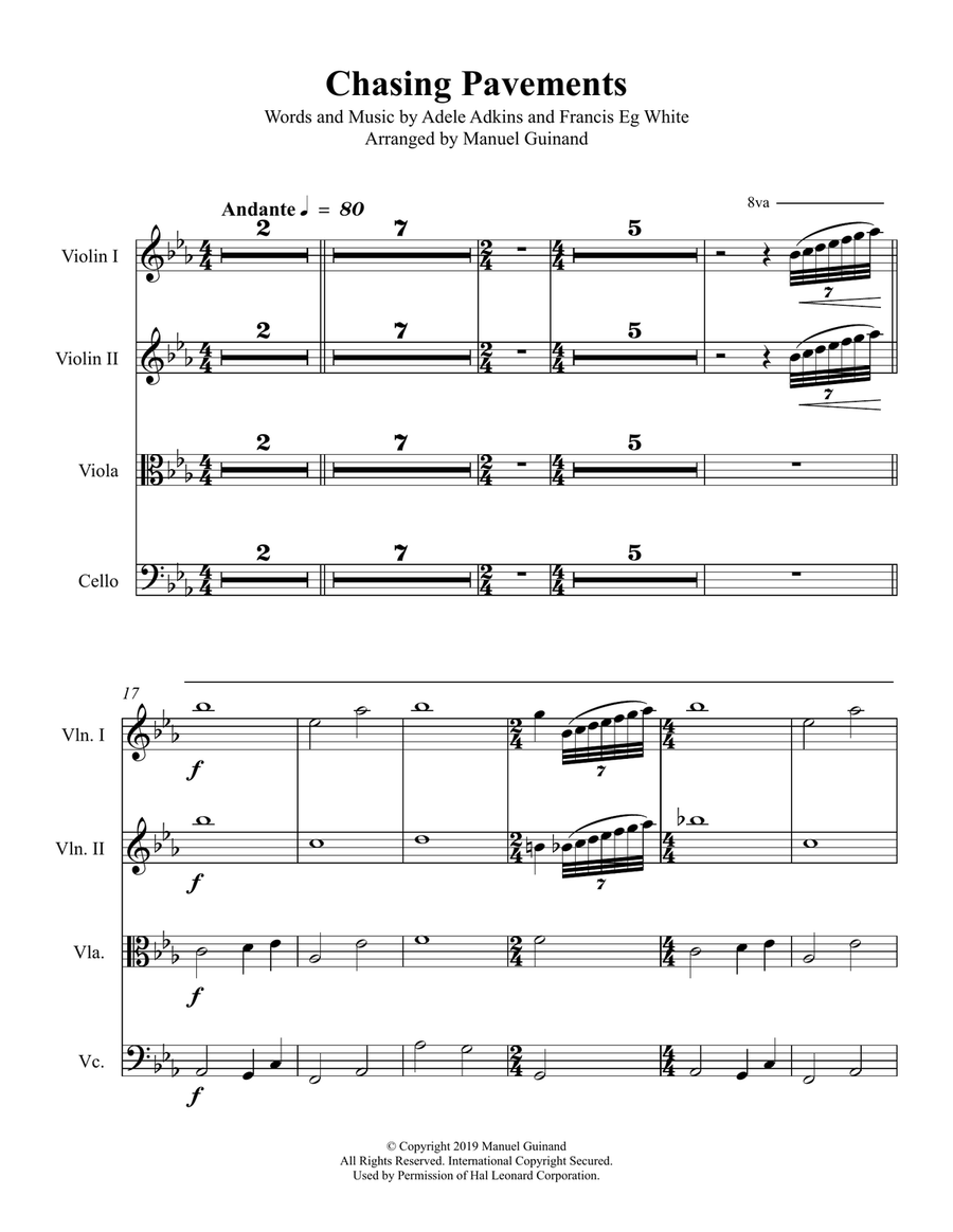 Chasing Pavements String Quartet scores gallery preview page 1