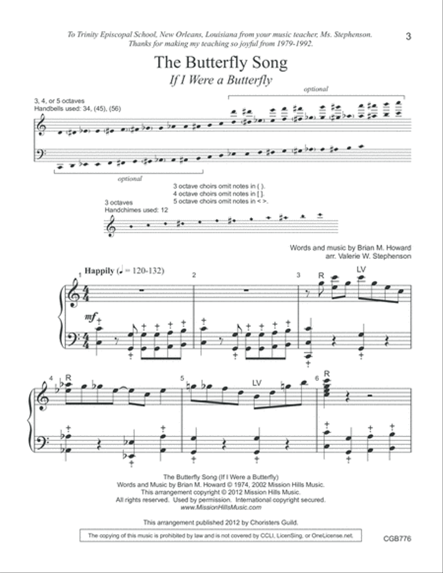 The Butterfly Song Handbell Choir scores gallery preview page 3
