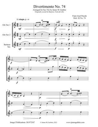 Haydn: Divertimento No. 74 for Sax Trio