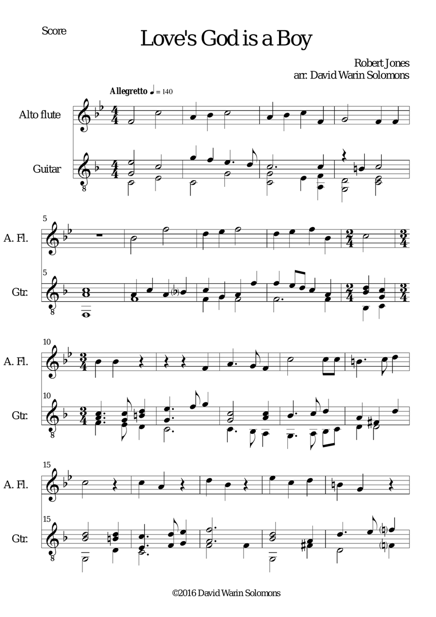 Love's God is a Boy for alto flute and guitar Flute scores gallery preview page 1