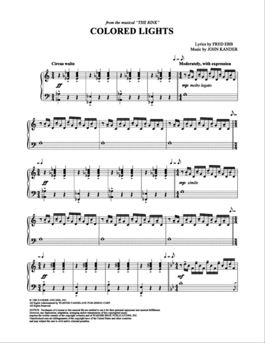 Colored Lights Colored Lights Piano, Vocal, Guitar scores gallery preview page 1
