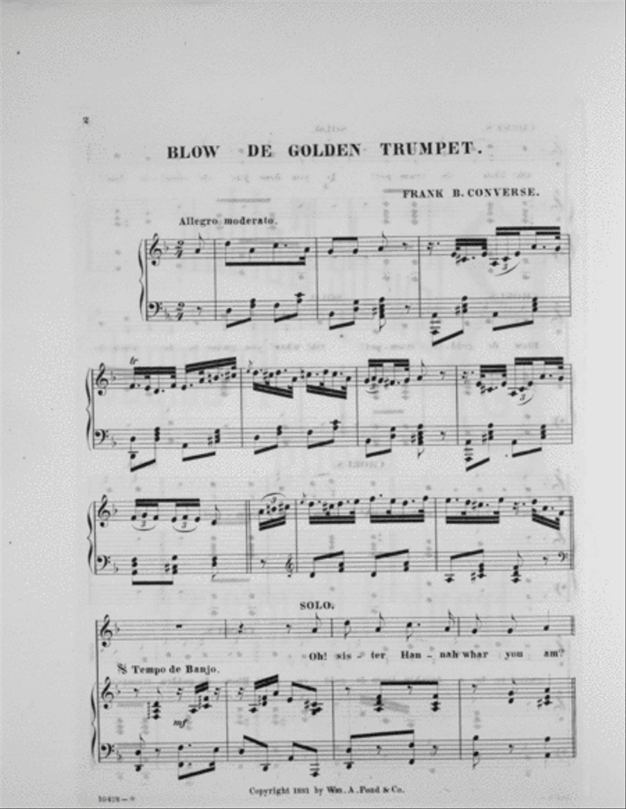 Blow De Golden Trumpet. Song, With Piano and Banjo Effects Voice scores gallery preview page 2