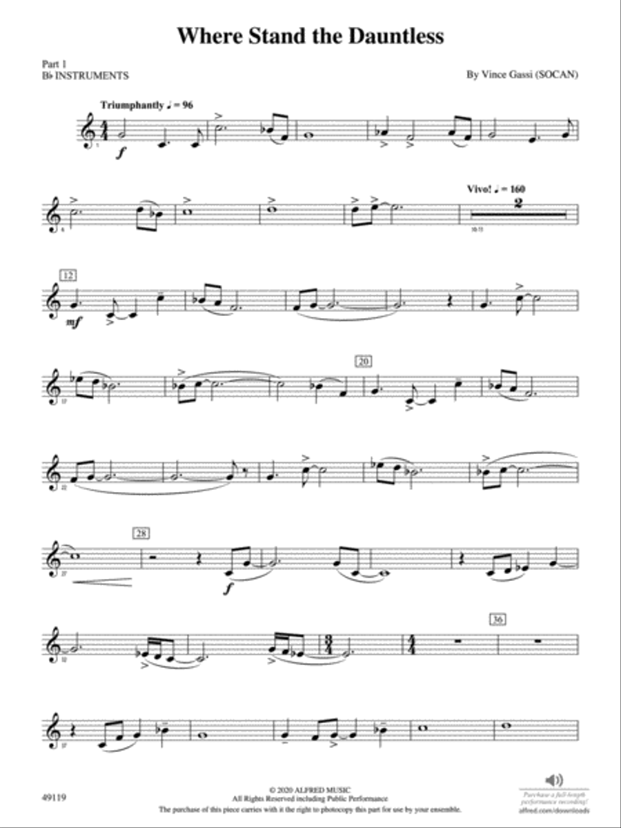 Where Stand the Dauntless: Part 1 - B-flat Instruments Concert Band scores gallery preview page 1