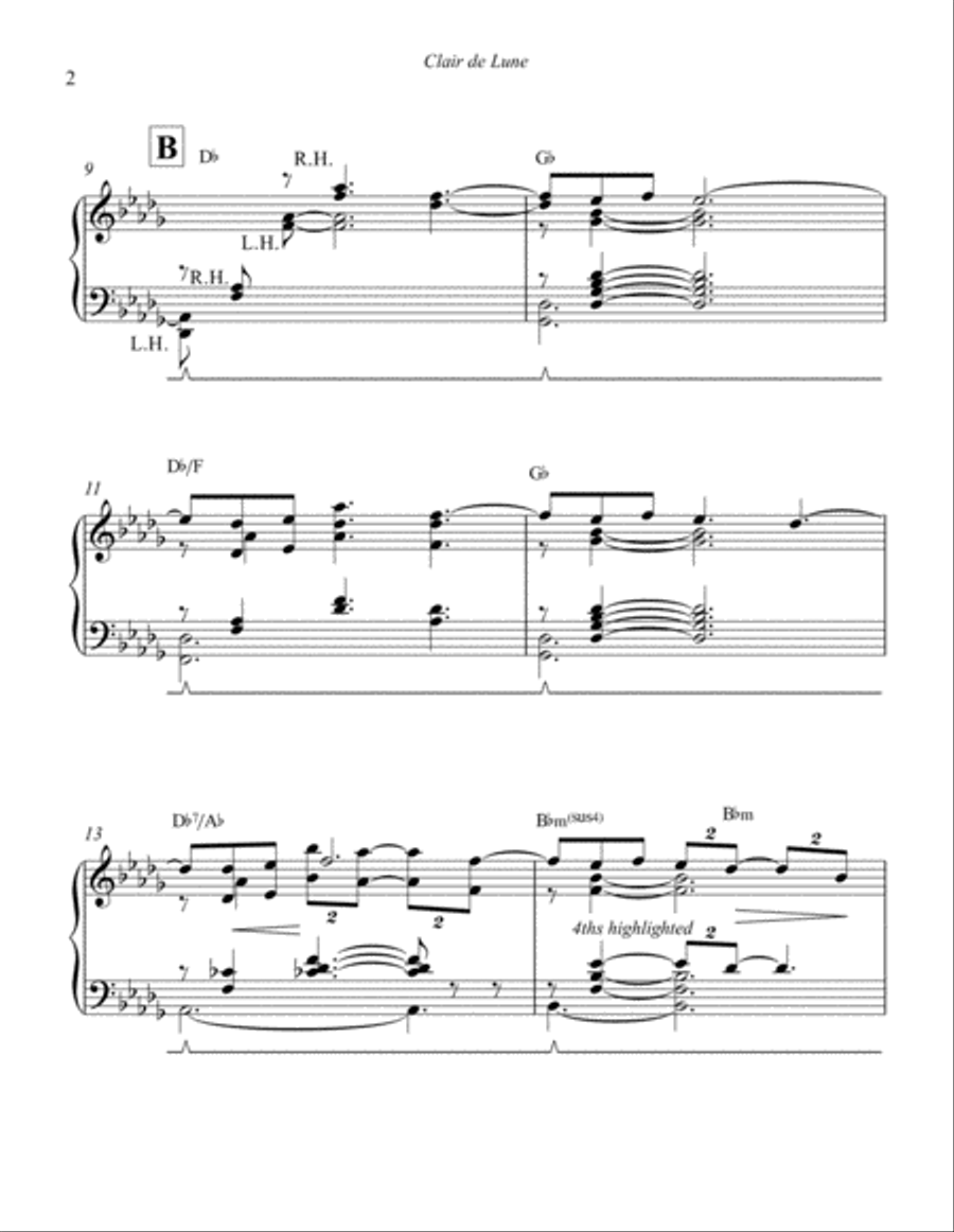 Clair de Lune (with piano fingering as needed) Piano Solo scores gallery preview page 2