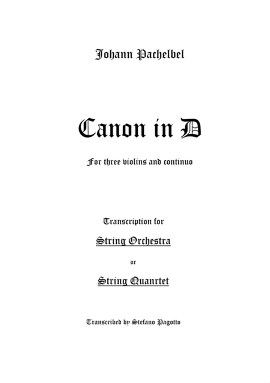 Canon in D - String Quartet or Orchestra version String Quartet scores gallery preview page 1