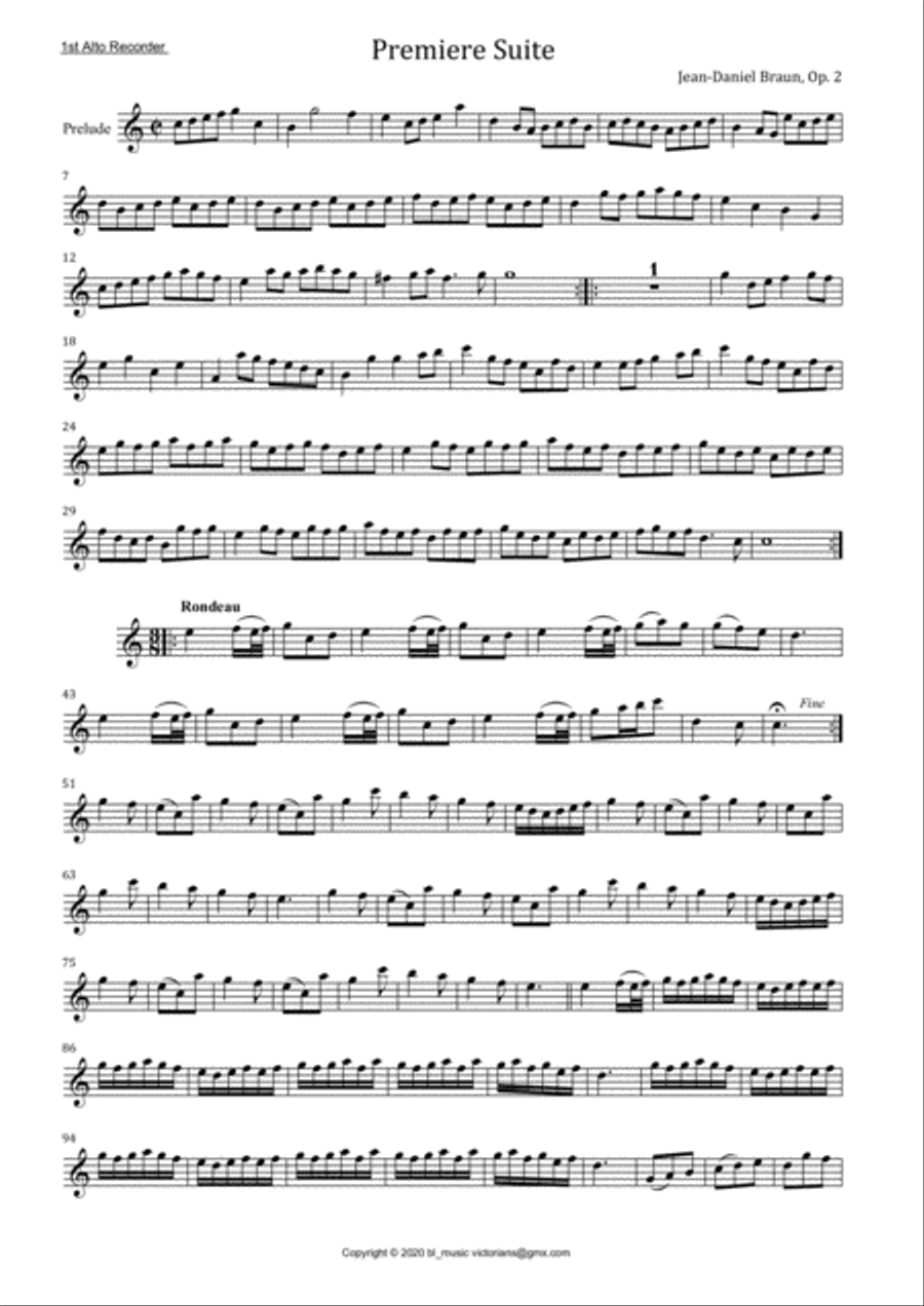 JD Braun, Six Suites op 2 for Treble Recorder 1st Alto, part Woodwind Duet scores gallery preview page 2