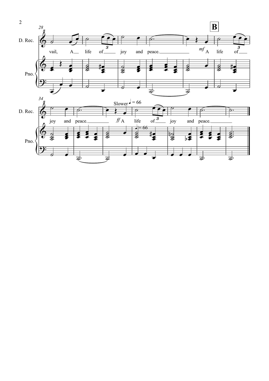 Amazing Grace for Descant Recorder and Piano Woodwind Duet scores gallery preview page 2